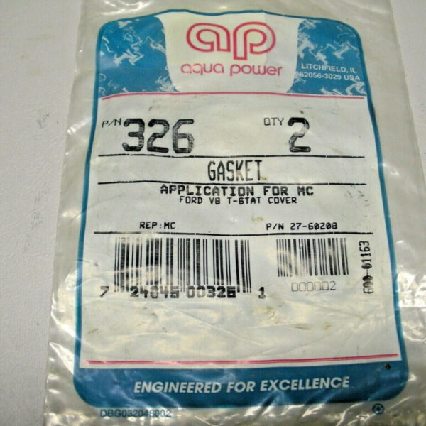 Aqua Power Thermostat Gasket 326 Fits Mercruiser 27-60208 Ford V/8 Pack of (2)