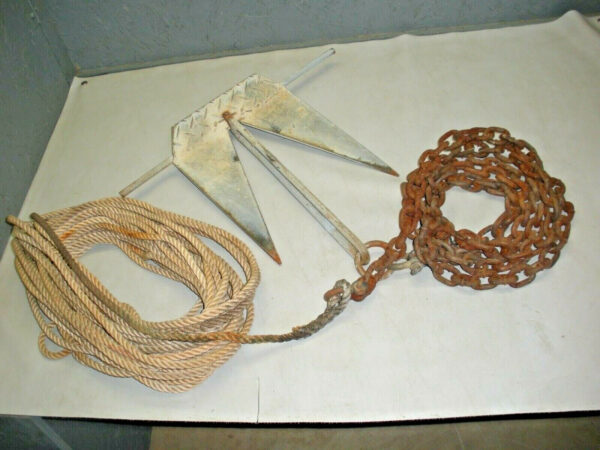 9-10 lb Galvanized Fluke Anchor and 80' of Line, 12" of Chain