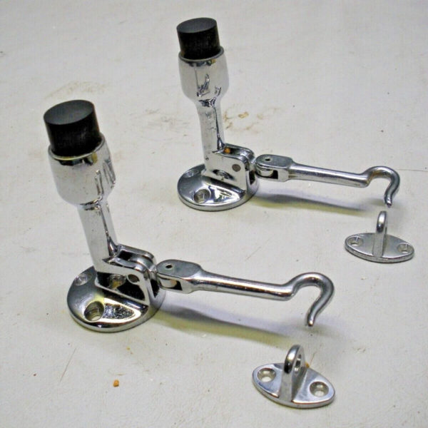 (2) Possible Perko Door Stop and Holder 3 1/2" X 1 3/4" Dia.Chrome Plated Bronze
