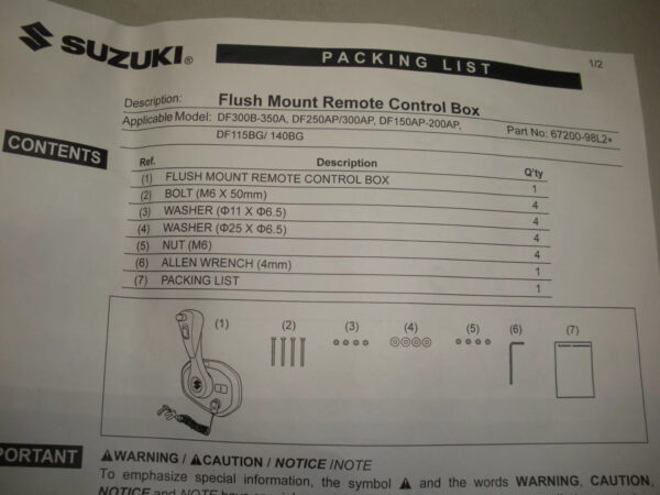 Suzuki Single Engine Flush Mount Control Box- SPC 2.0. 67200-98L20 - Image 3