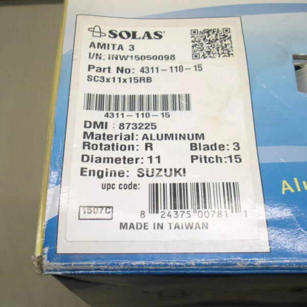 Solas Amita Aluminum 3 Blade Propeller 11" X 15R . 4311-110-15. Fits Suzuki