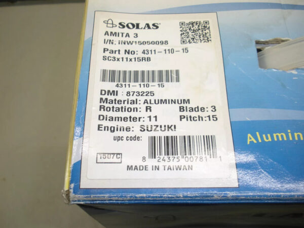 Solas Amita Aluminum 3 Blade Propeller 11" X 15R . 4311-110-15. Fits Suzuki - Image 2