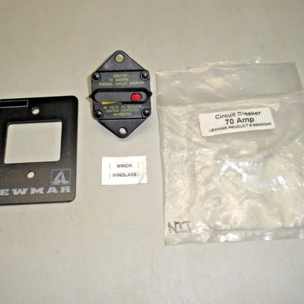 Lewmar 70 AMP Circuit Breaker 68000240. Includes Mounting Plate and Label