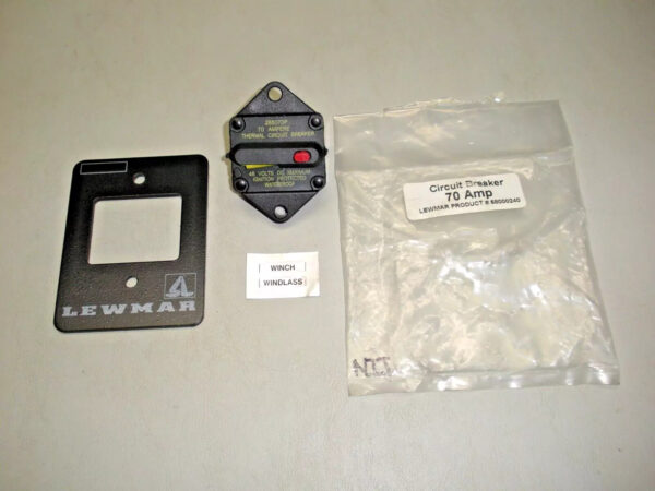 Lewmar 70 AMP Circuit Breaker 68000240. Includes Mounting Plate and Label