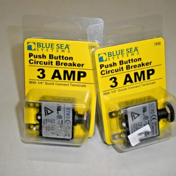 Qty (2) Blue Sea Systems Push Button Circuit Breaker 3 AMP 7050
