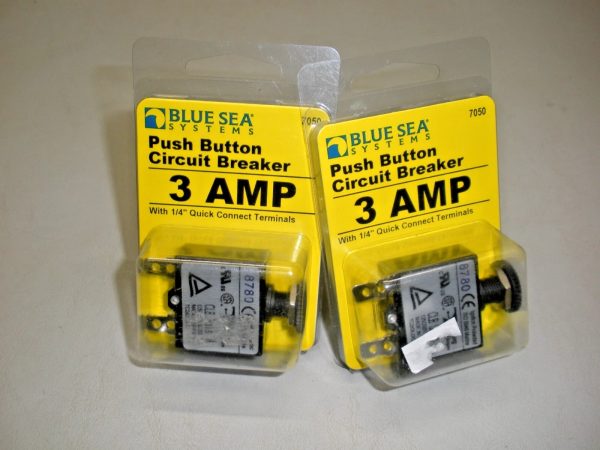 Qty (2) Blue Sea Systems Push Button Circuit Breaker 3 AMP 7050