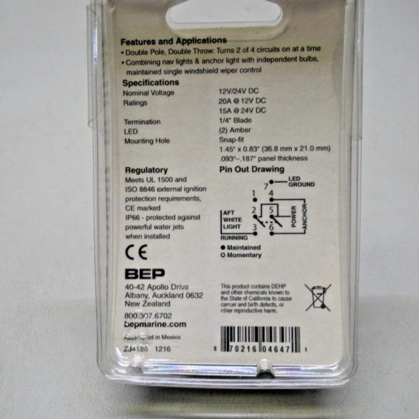 BEP Contura Lighted Navigation Rocker Switch 1001808 On-Off-On. Black or Gray